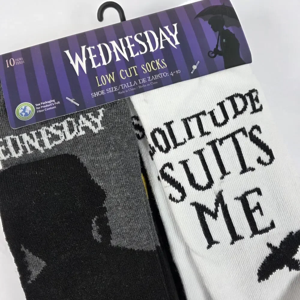 Wednesday Addams 10 Pair Low Cut Socks Womens Size 4-10 Gothic Netflix Show